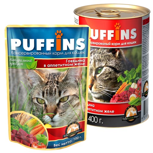 PUFFINS - консервированный корм - говядина в аппетитном желе