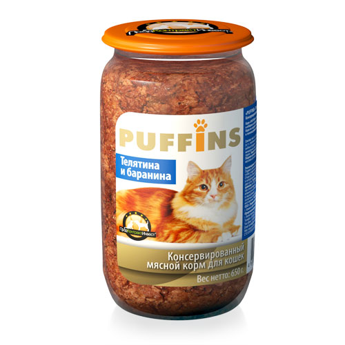PUFFINS консервы для кошек Телятина и баранина