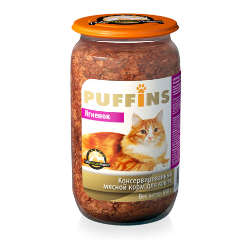 PUFFINS консервы для кошек Ягненок